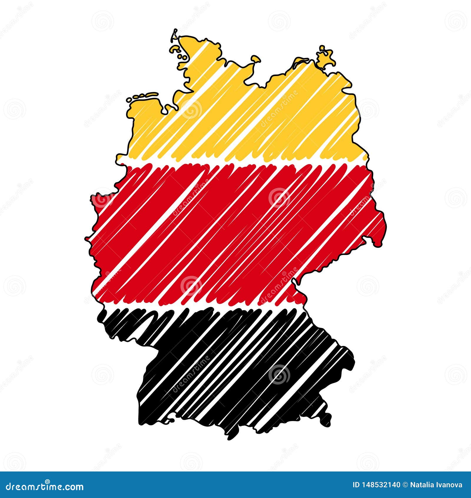 Germany Map Hand Drawn Sketch. Vector Concept Illustration Flag