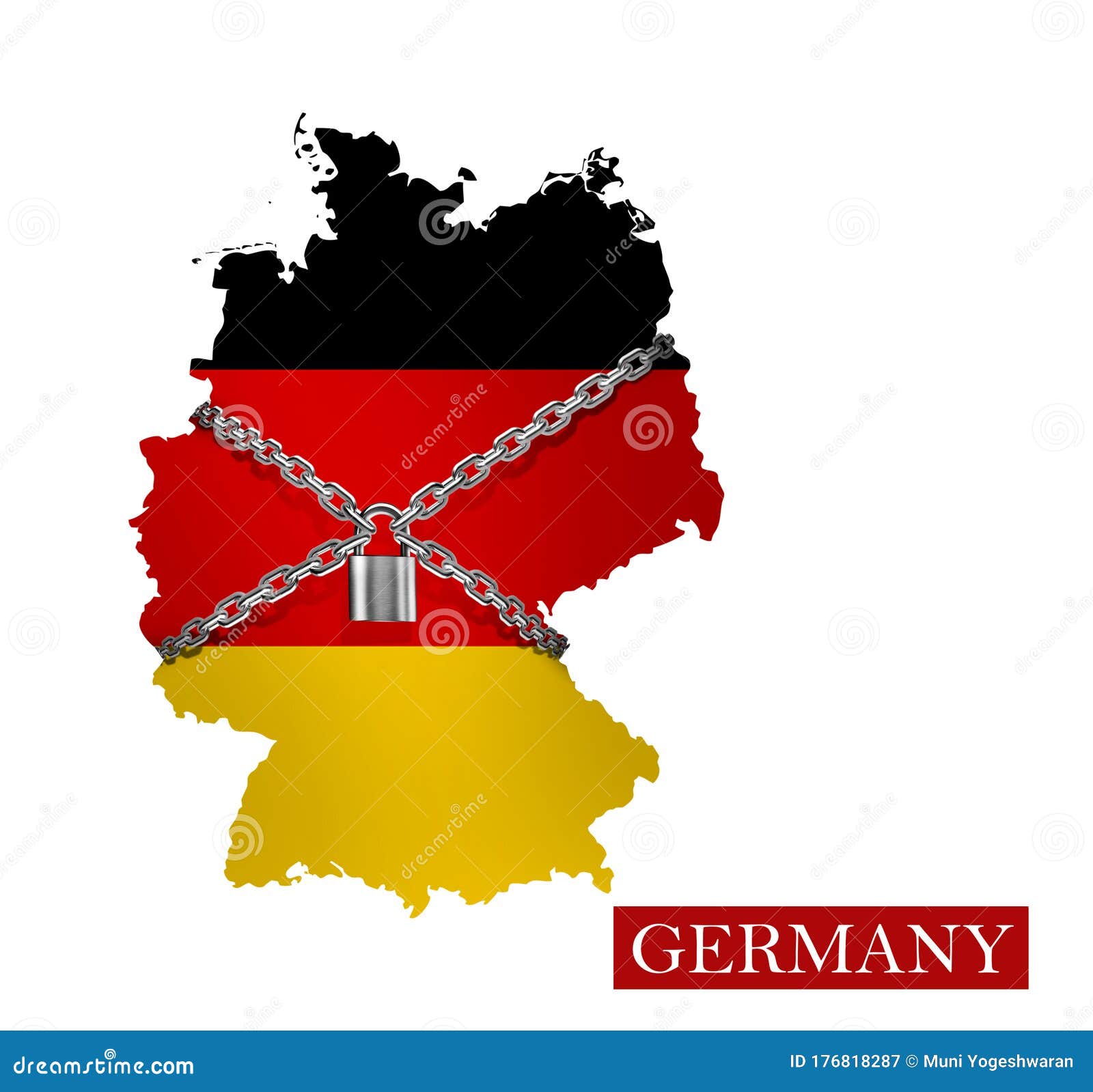 Germany Shutdown Chain and Padlock Lock Down, with Germany Flag. 3D