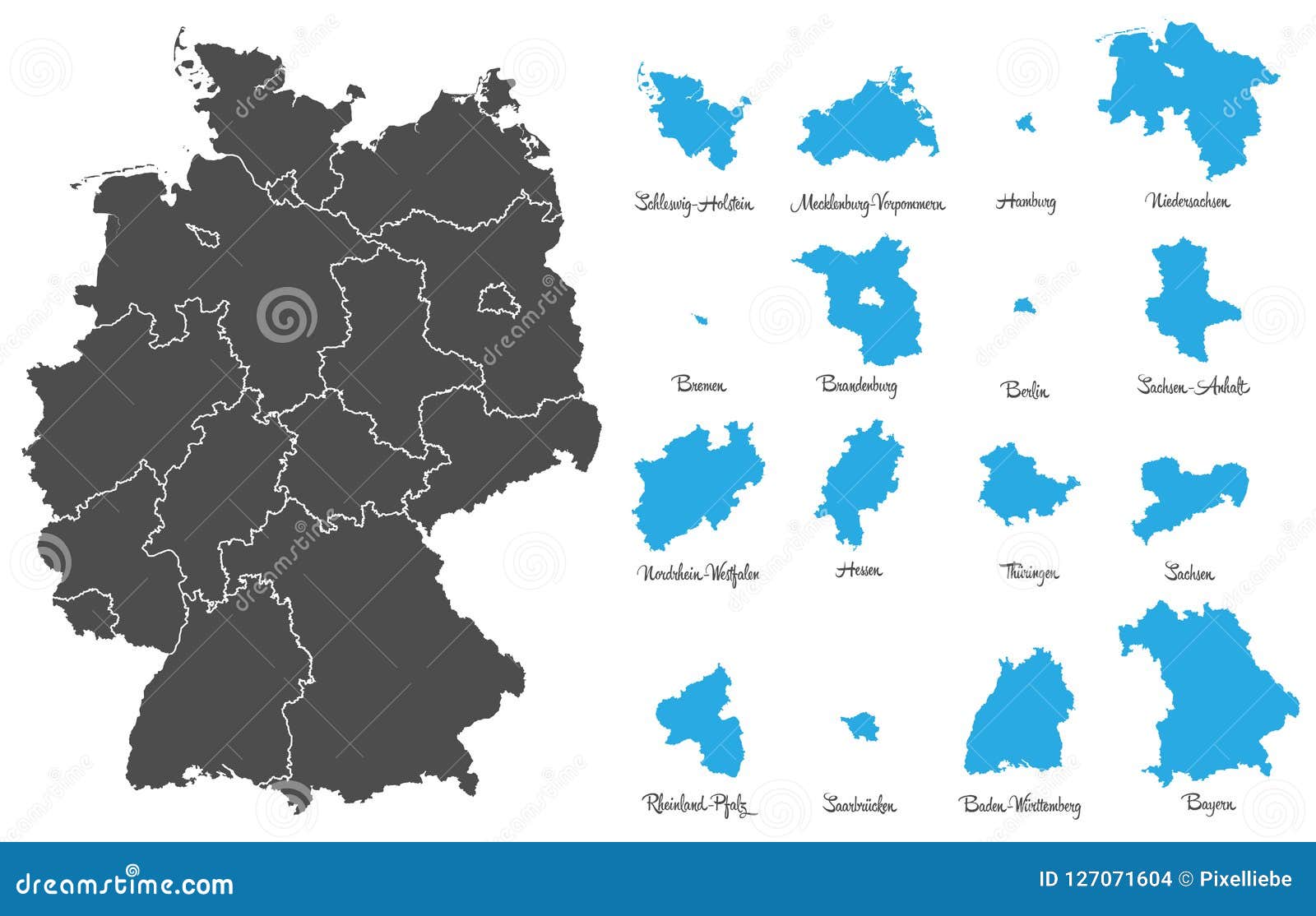 germany map with federal states  set