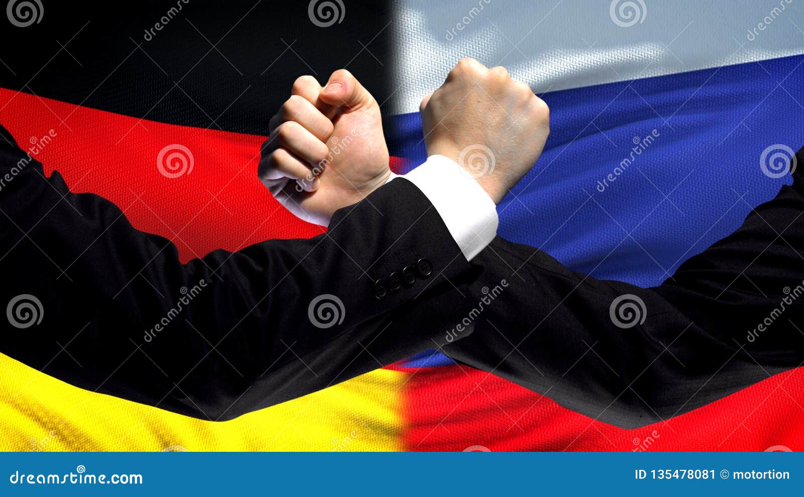Germany Vs Russia Confrontation Countries Disagreement Fists On Flag