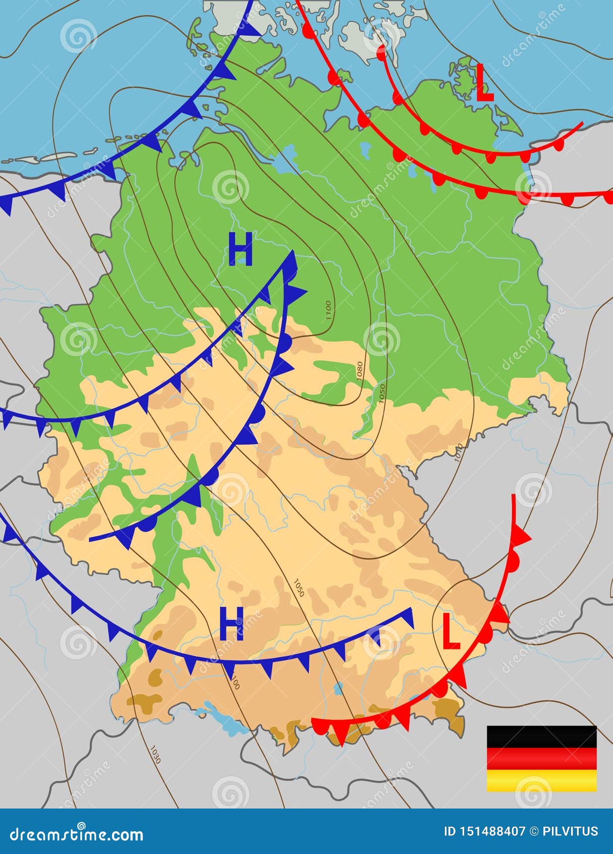 Germany. Weather Map of the Germany. Meteorological Forecast Stock