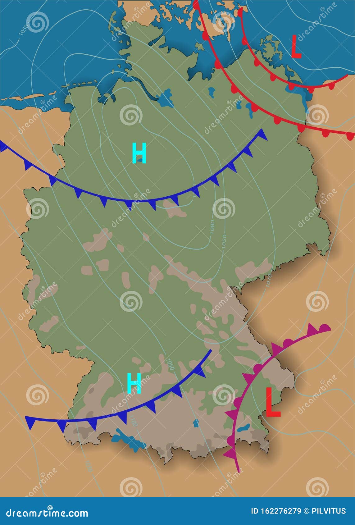 Germany. Weather Map of the Germany. Meteorological Forecast Stock