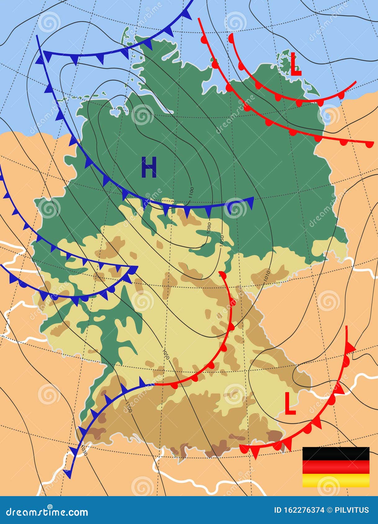 Germany. Weather Map of the Germany. Meteorological Forecast Stock