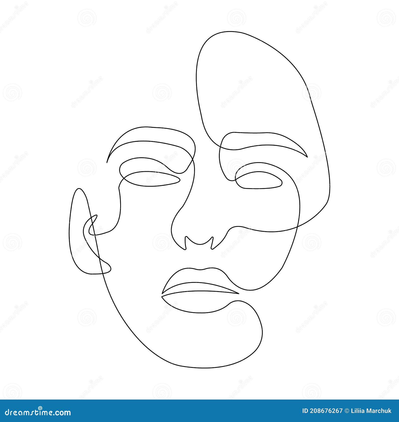 Gesicht Des Madchens Mit Einem Friedlichen Blick Wird Mit Einer Linie Gezogen Konzept Stilleweichheitsweiblichkeit Stock Abbildung Illustration Von Zeichnung Gesicht 208676267