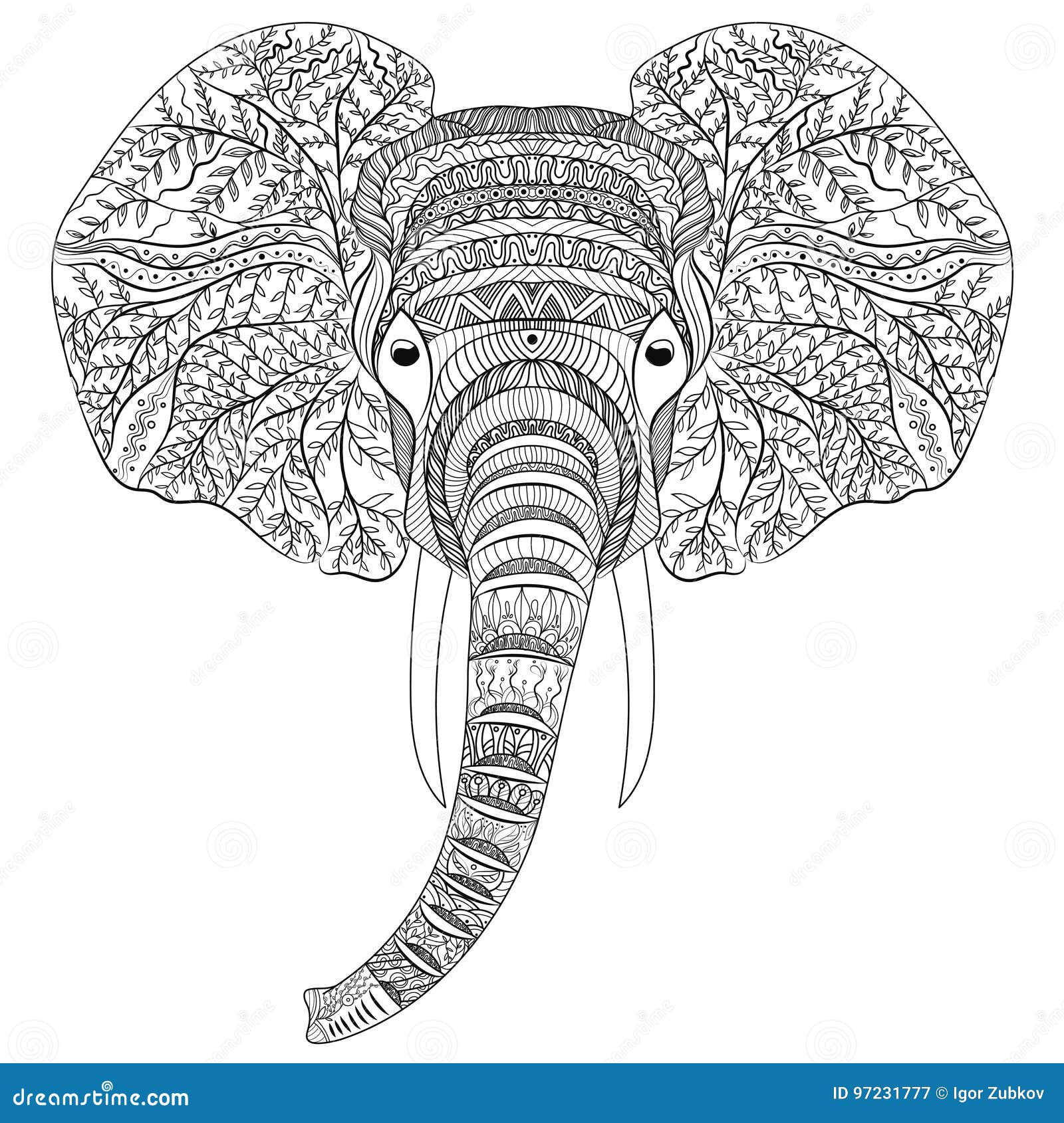 Nadeel benzine Stroomopwaarts Gestileerd Hoofd Van Een Olifant Sierportret Van Een Olifant Zwart-witte  Tekening Indisch Mandala Vector Vector Illustratie - Illustration of zwart,  orneren: 97231777