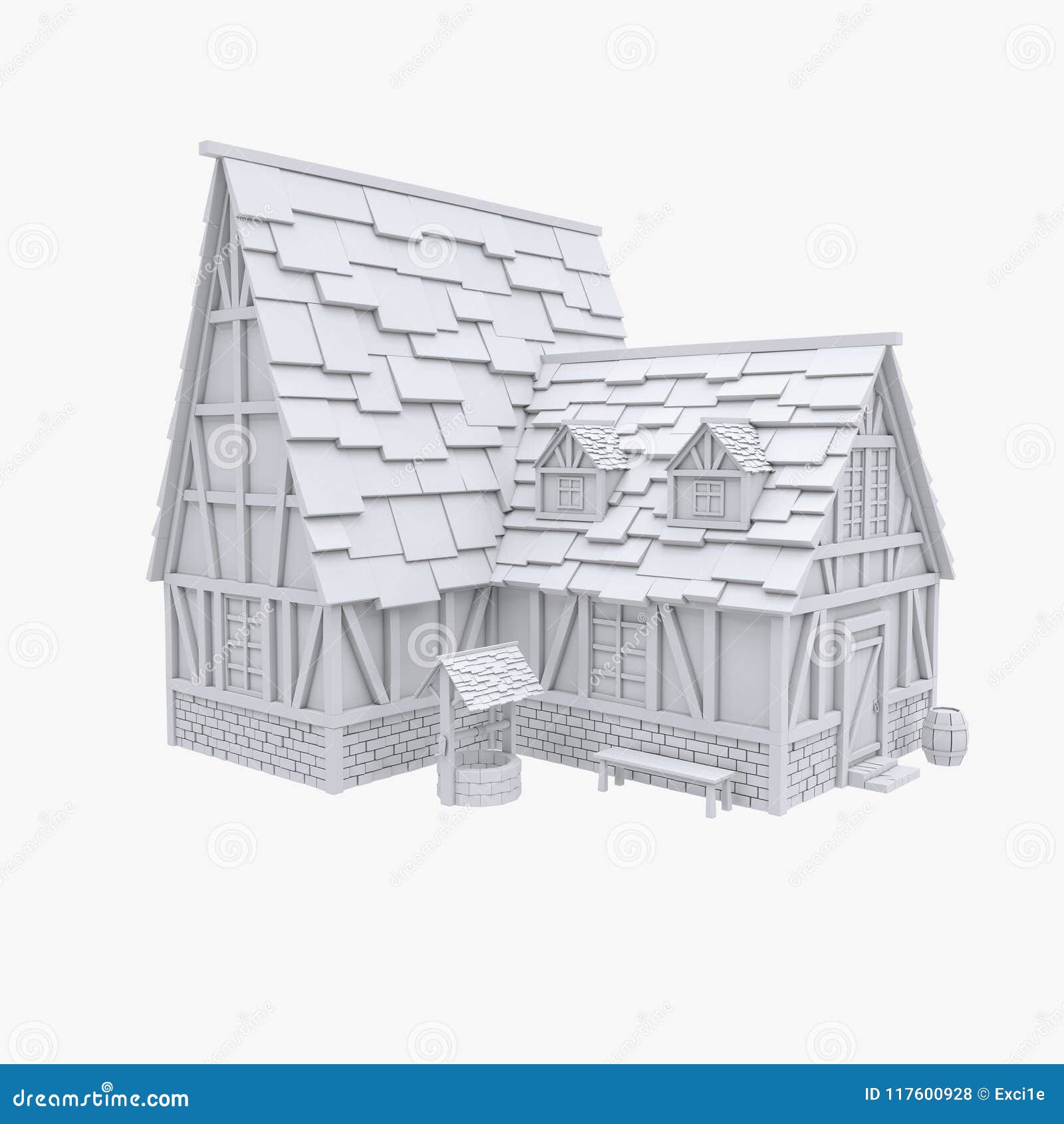 Gestileerd middeleeuws huis Tudorarchitectuur 3D Illustratie