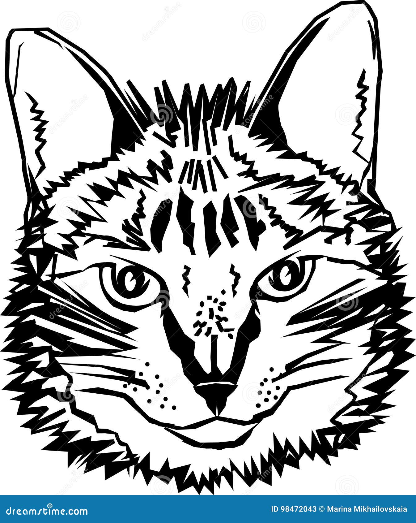 Wonderbaarlijk Gestileerde Tekening Van Een Katten` S Hoofd Zwart Wit, Voor T WG-66