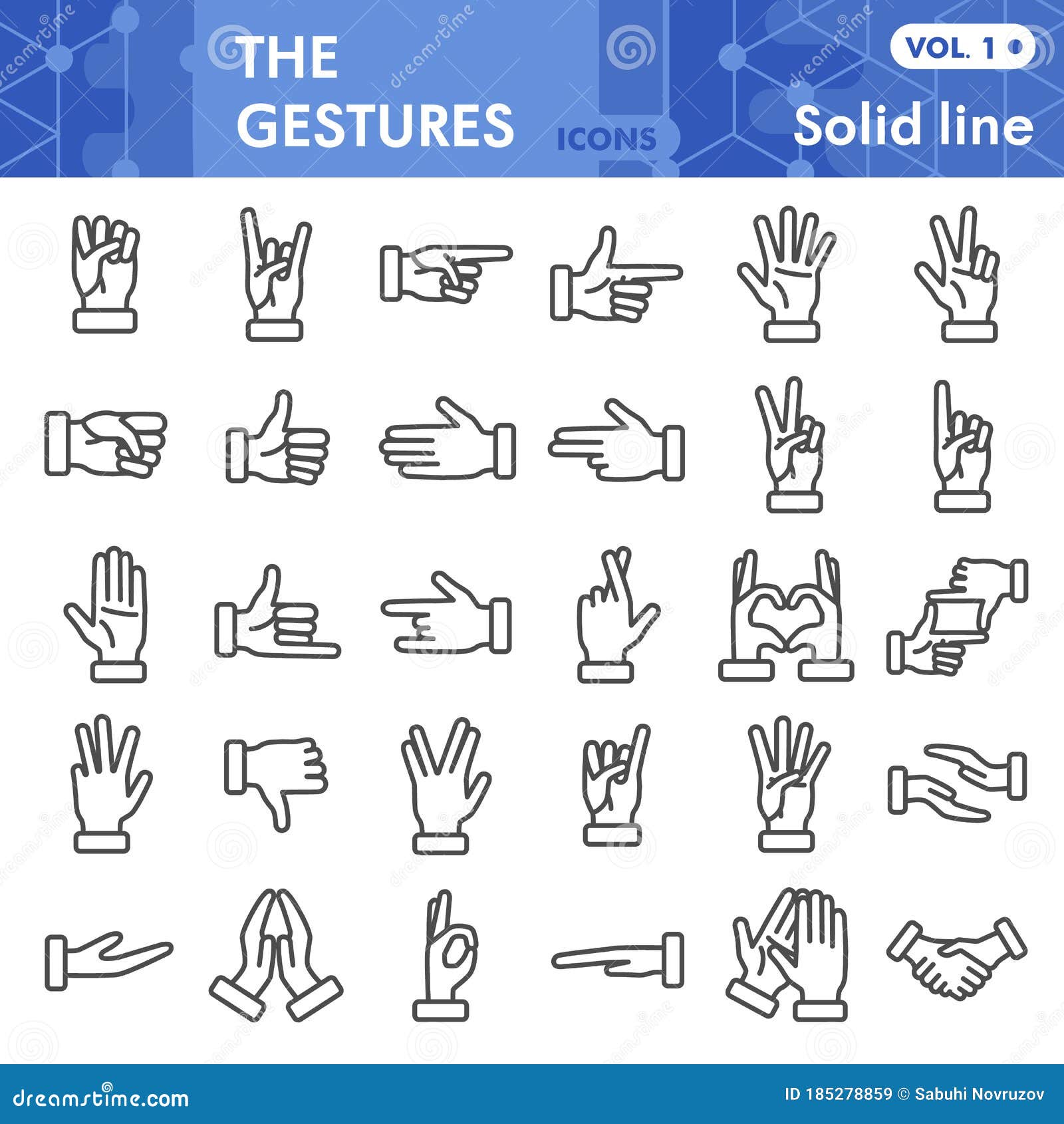 gestures line icon set, human hand signals s collection or sketches. finger signs for web, linear style pictogram