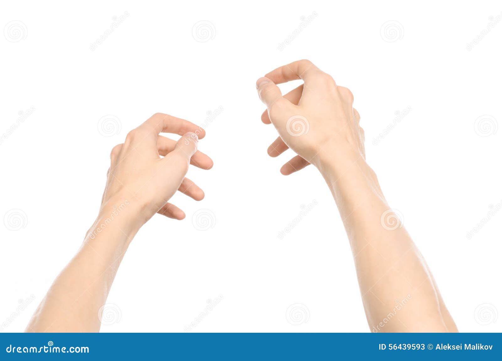 gestures topic: human hand gestures showing first-person view  on white background in studio