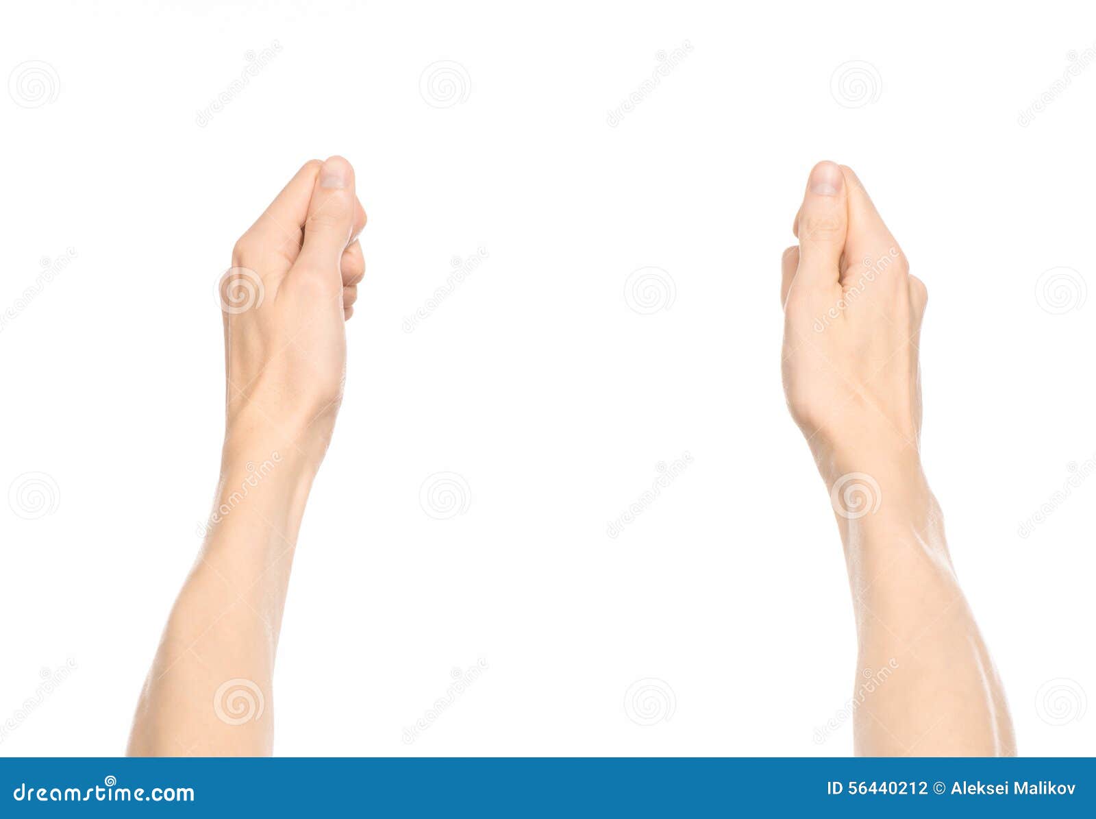 gestures topic: human hand gestures showing first-person view  on white background in studio