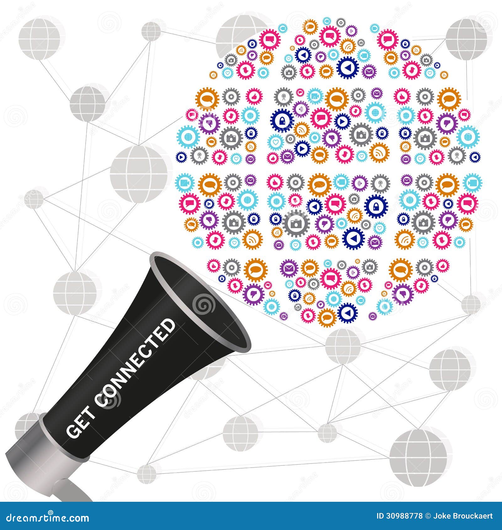 Get Connected Message Transmitted by Megafone Showing a Social T Stock