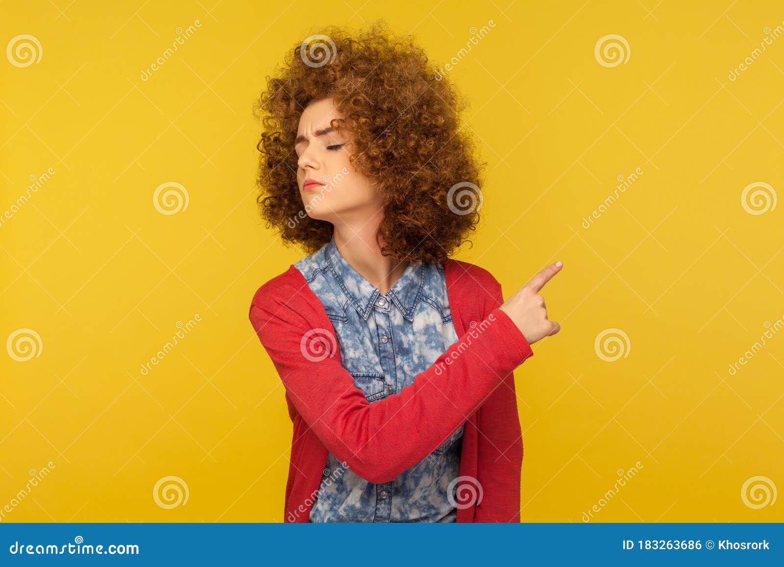 Get Out! Portrait of Upset Vexed Woman with Curly Hair Showing Exit ...