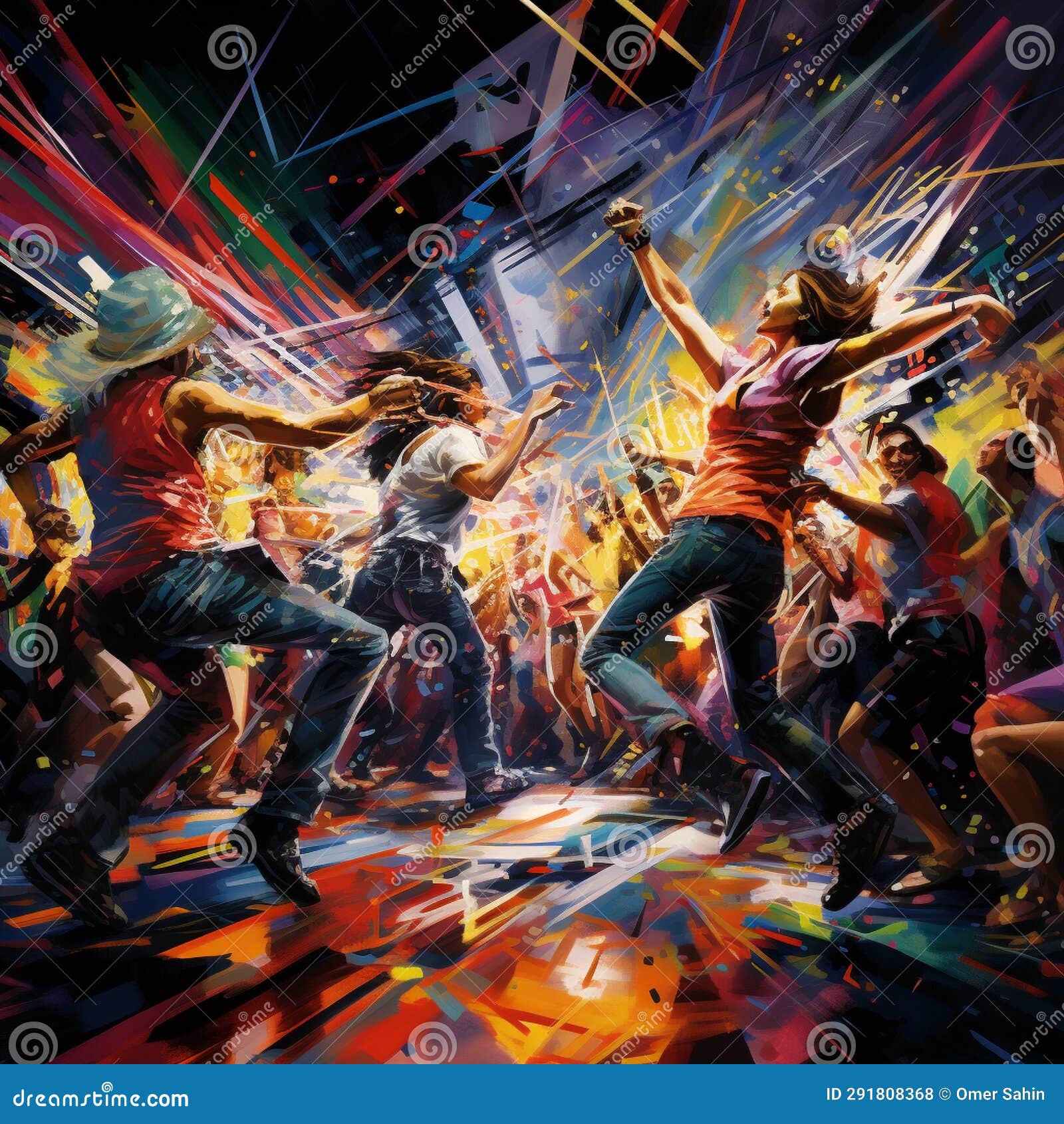Vibrant Dance Floor Scene with Enthusiastic Dancers Stock Photo Image