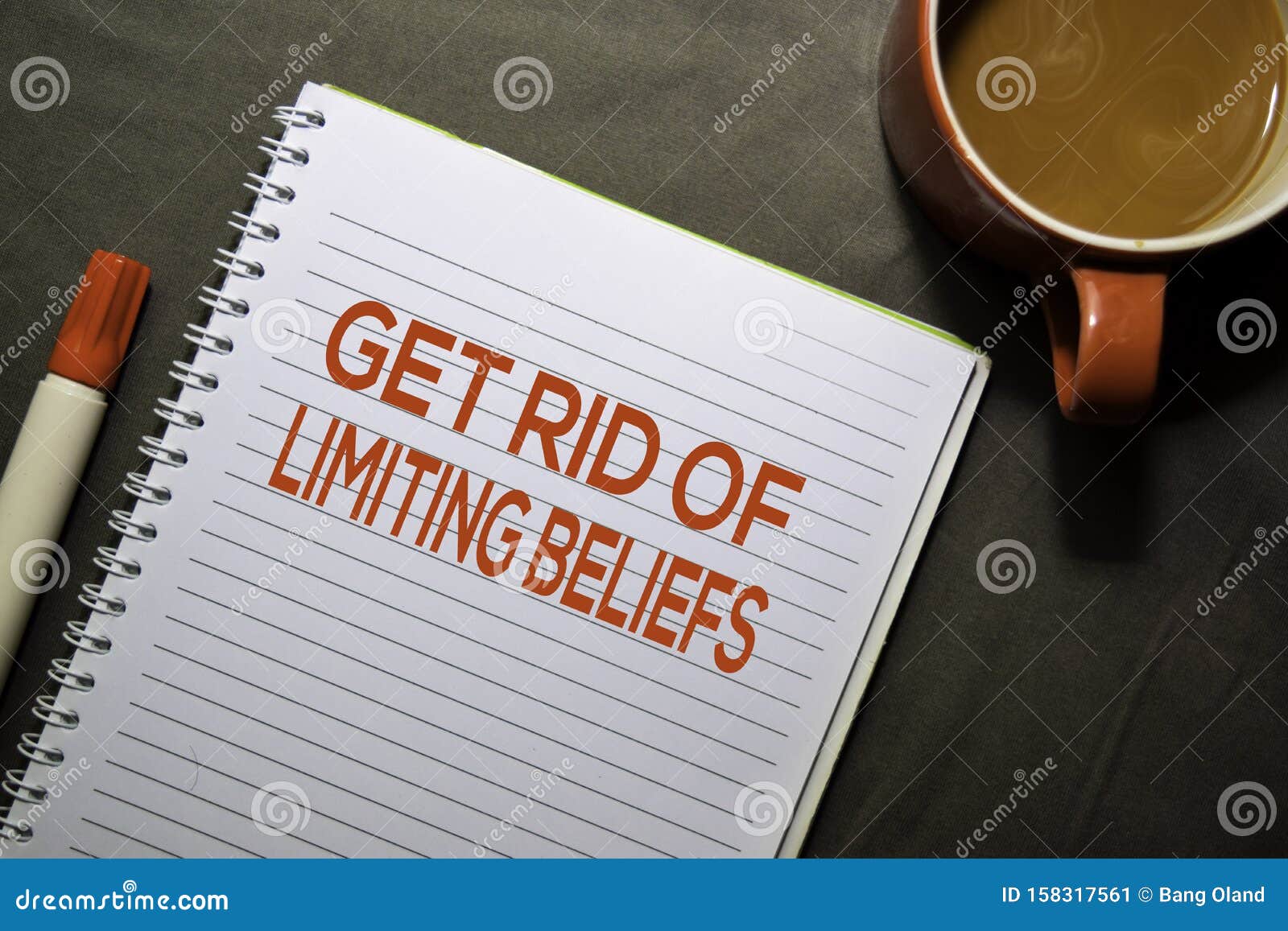 get rid of limiting beliefs text on the book  on office desk background