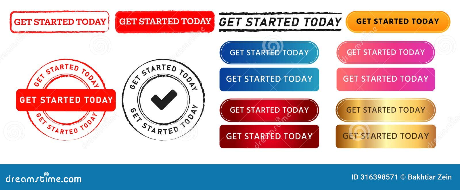 get started today rectangle circle stamp and button sign for join promotion begin