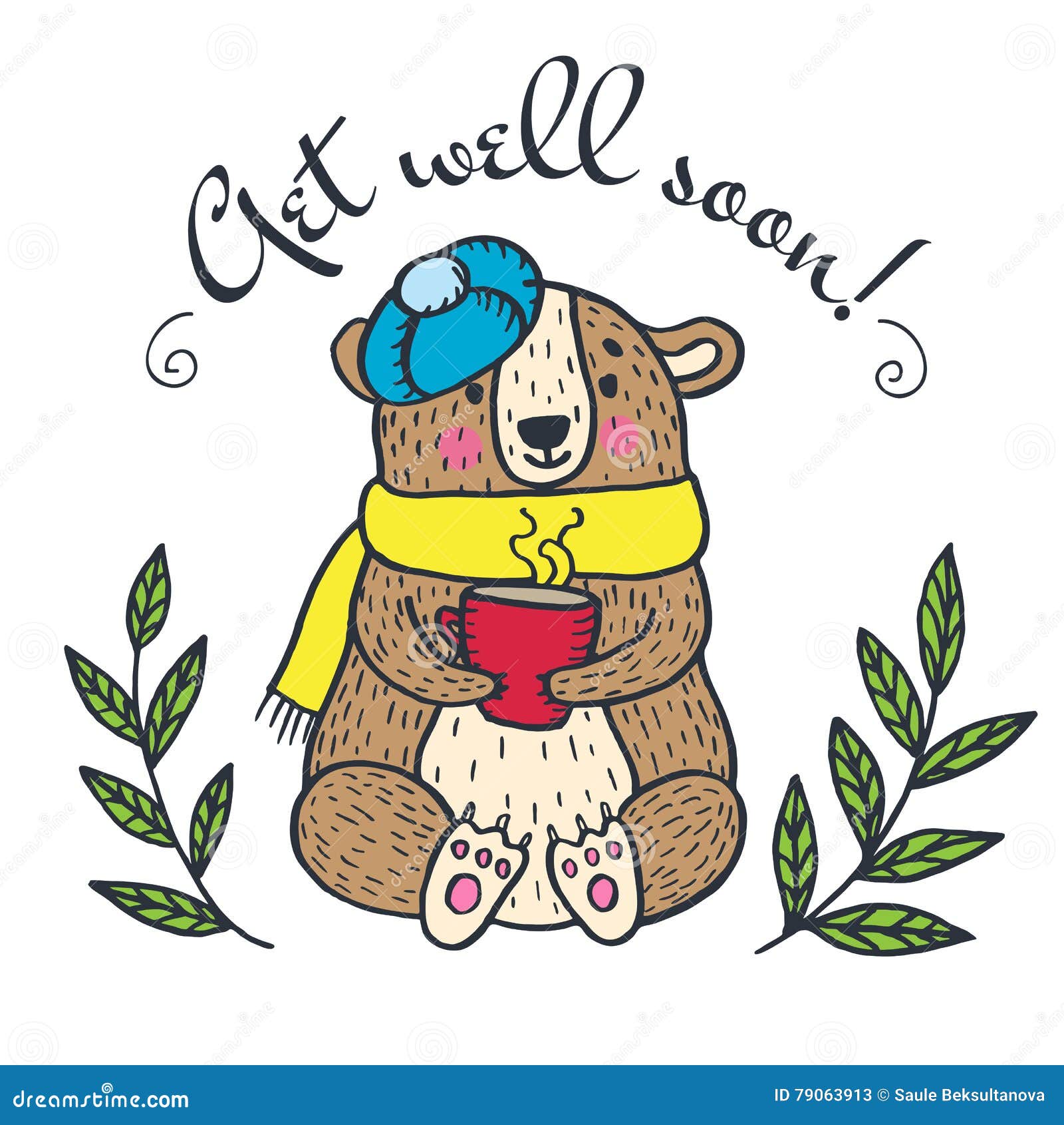 Get Well Soon Card with Teddy Bear Stock Illustration - Illustration of  isolated, positive: 79063913