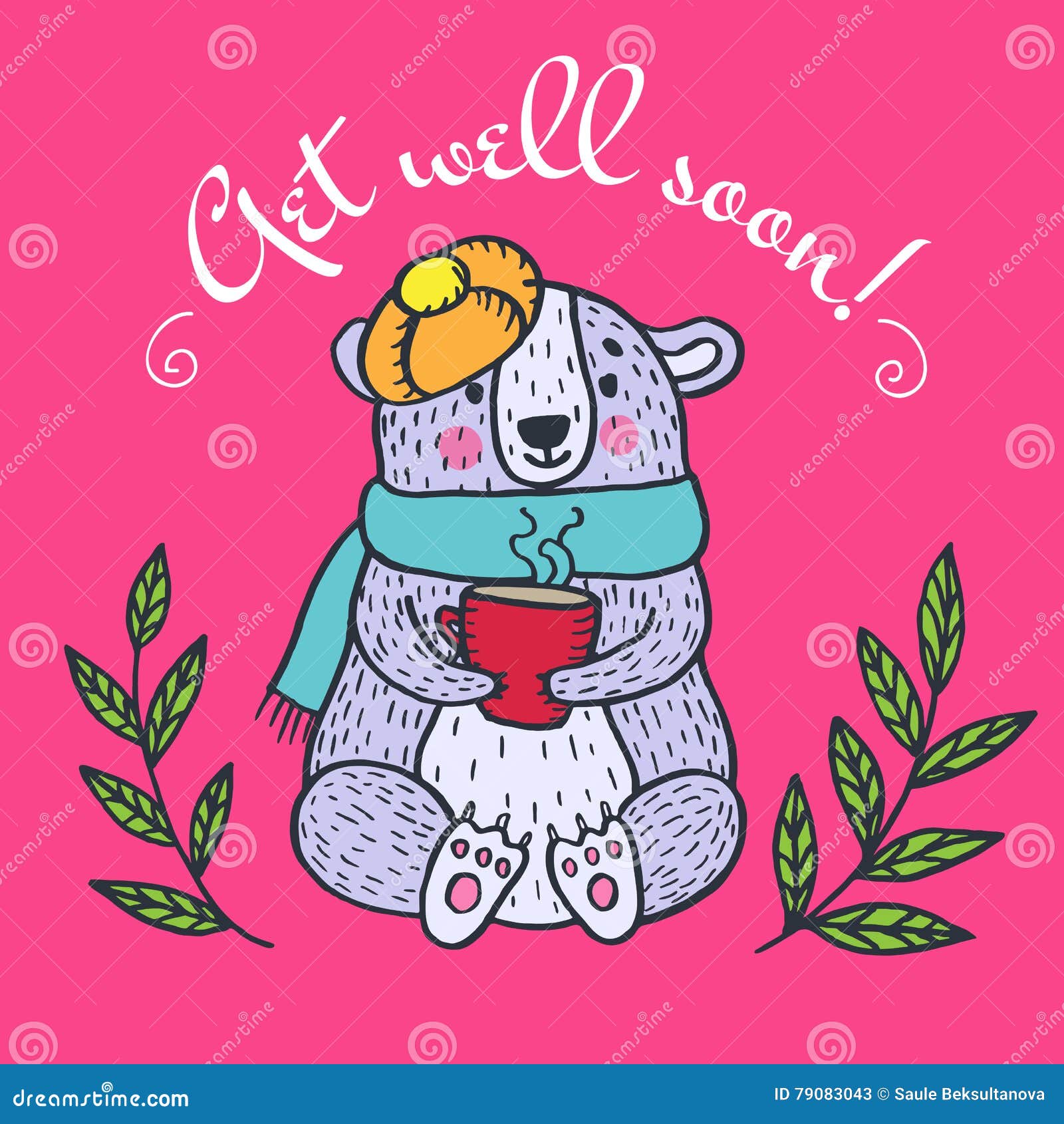 Get Well Soon Card with Teddy Bear Stock Illustration - Illustration of  card, element: 79083043