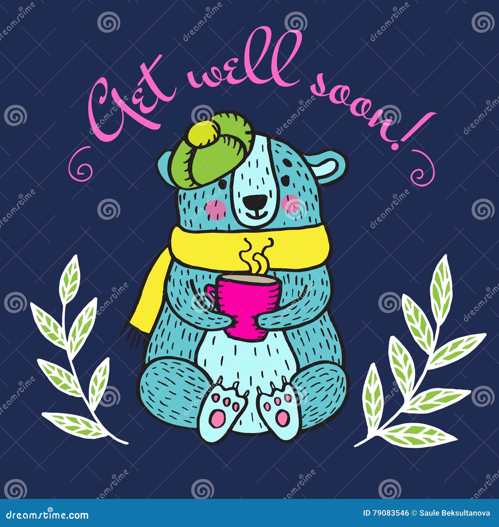 Get Well Soon Card with Teddy Bear Stock Illustration