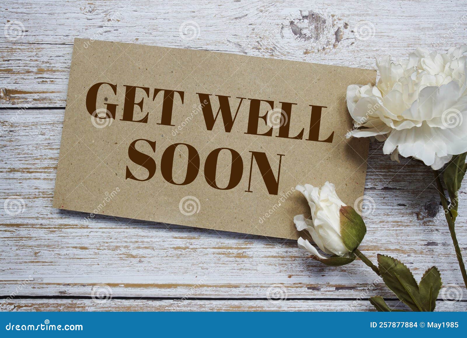 Get Well Soon Text Message On Paper Card With Flower Decoration On get-well-soon-text-message-on-paper-card-with-flower-decoration-on