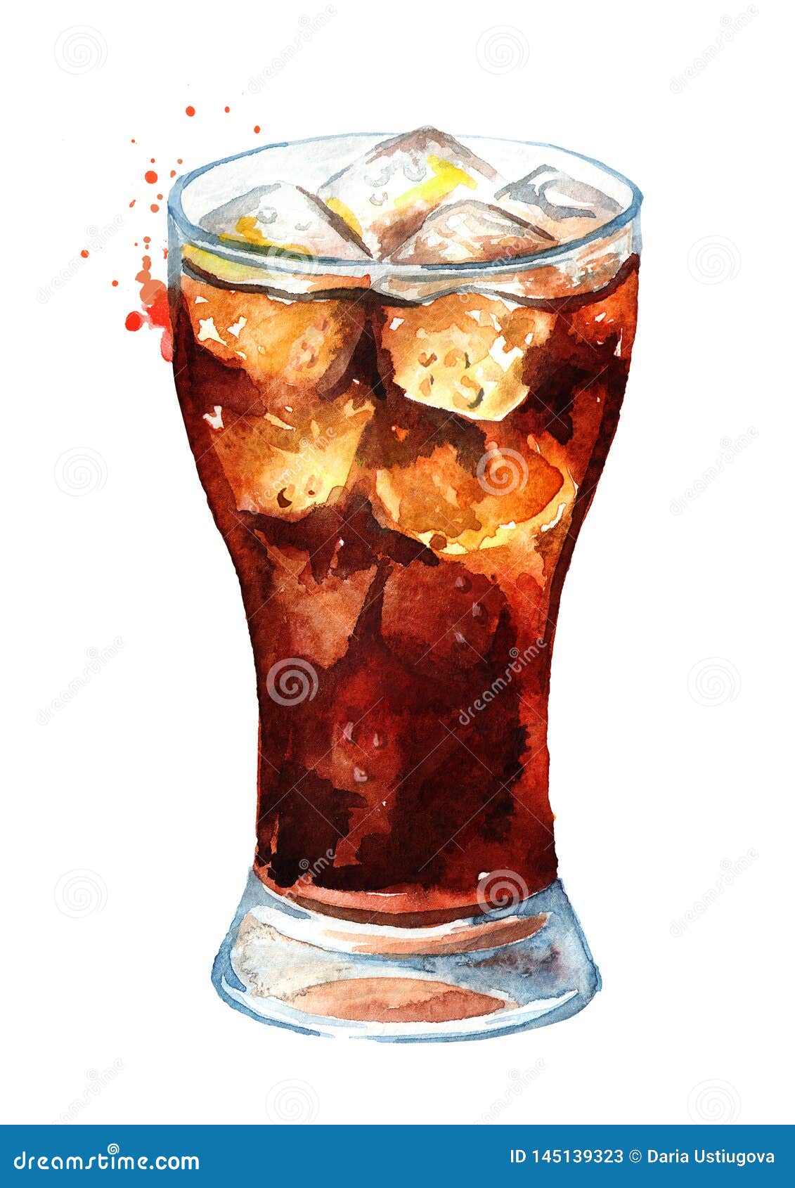 Drink Cola In Glass With Ice Cubes Watercolor Hand Drawn Illustration Isolated On White Background Stock Abbildung Illustration Von Illustration Background