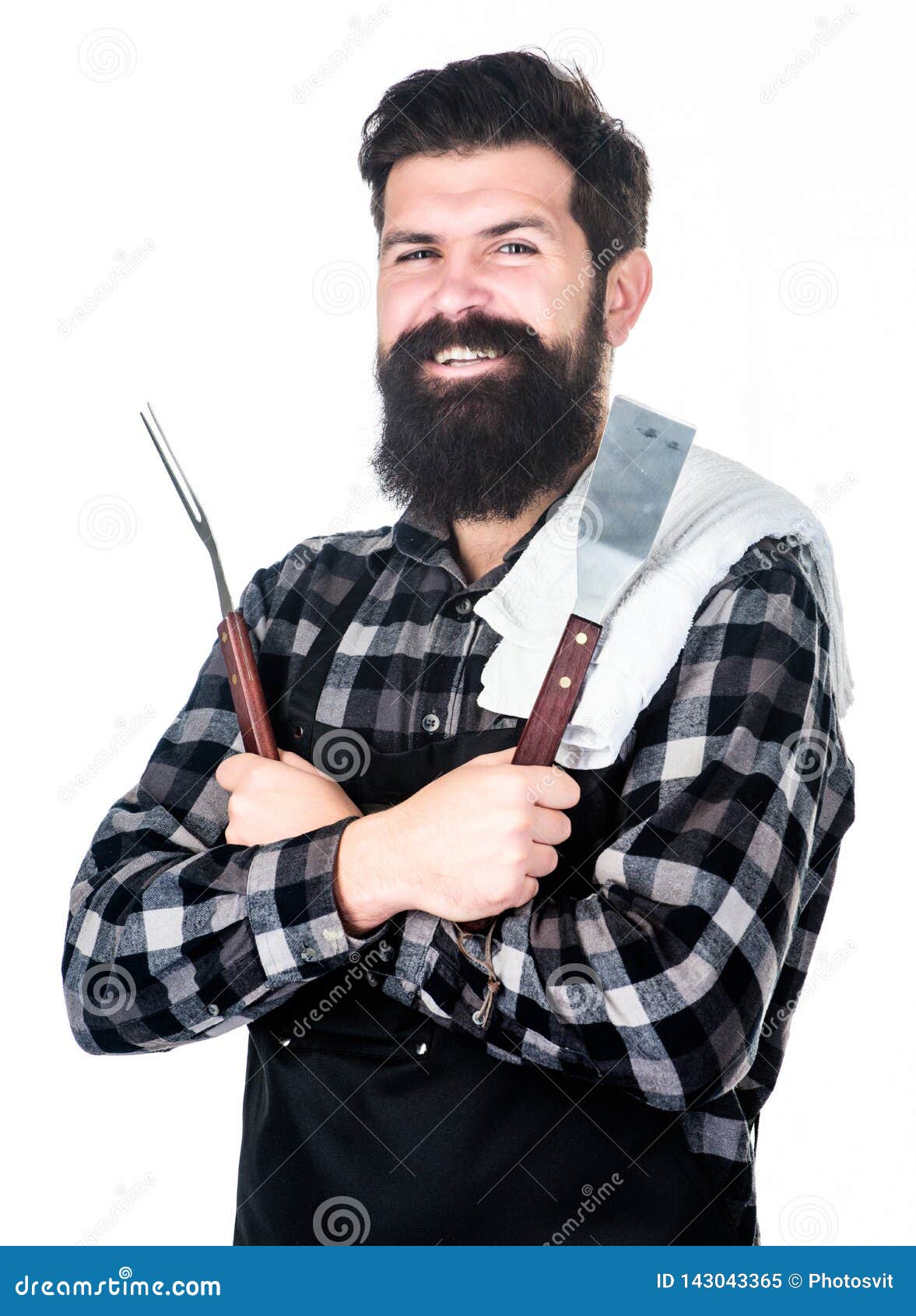 Getting A Complete Grilling Experience Bearded Man Holding Barbecue Grilling Tools Stock Image 