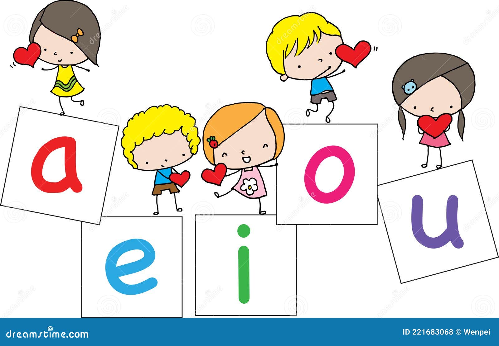 Vector Cartoon Education Kids Book Cover Learn Phonics a E I O U Design