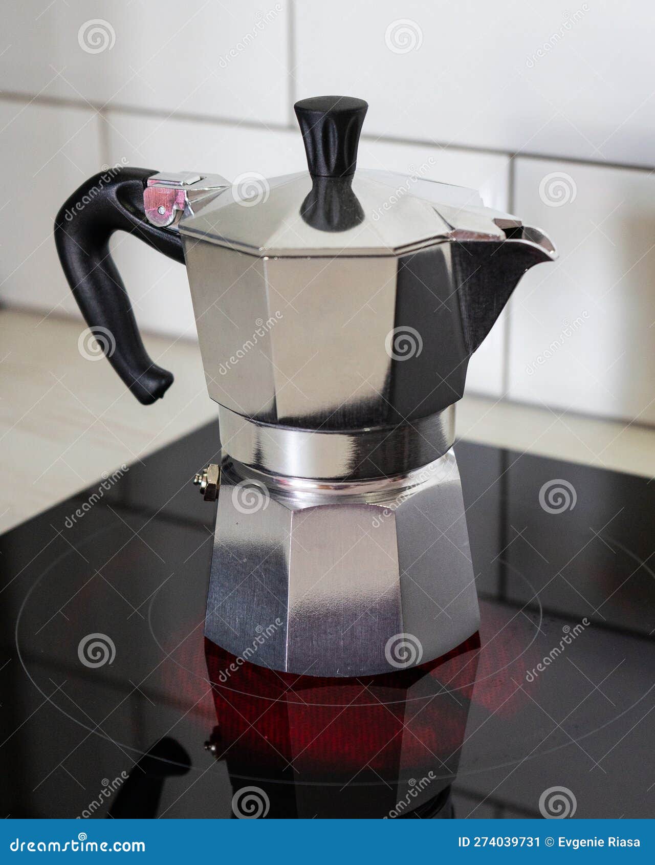 Geyser Coffee Maker. Making Coffee Set on the White Table Top View