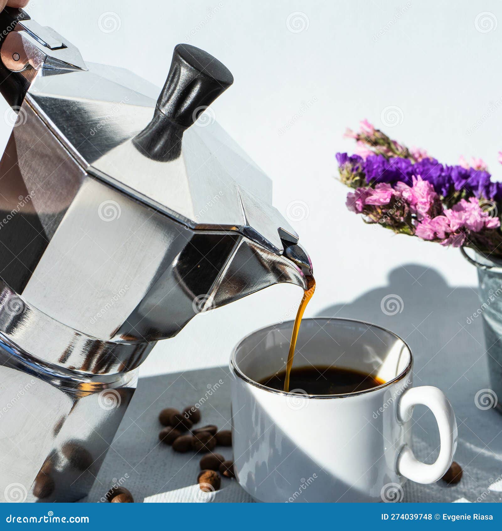 Geyser Coffee Maker. Making Coffee Set on the White Table Top View