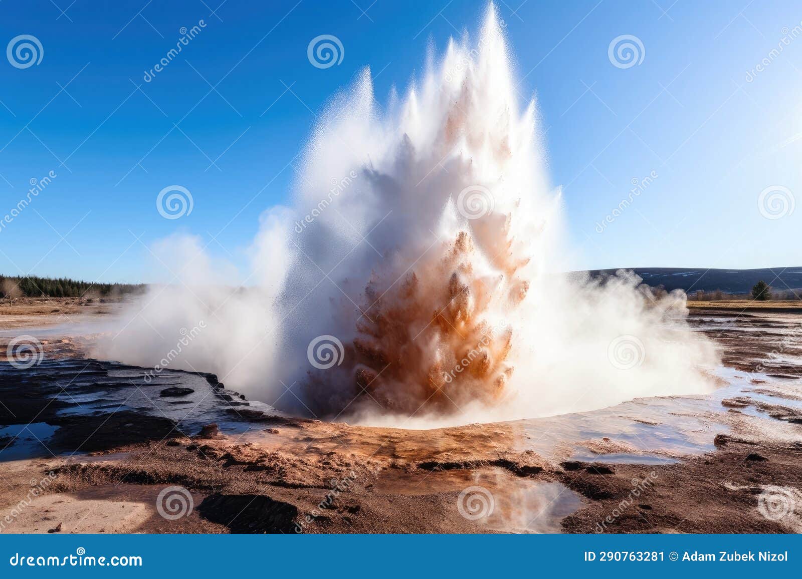 A Geyser Erupting in a Hot Spring Stock Illustration Illustration of