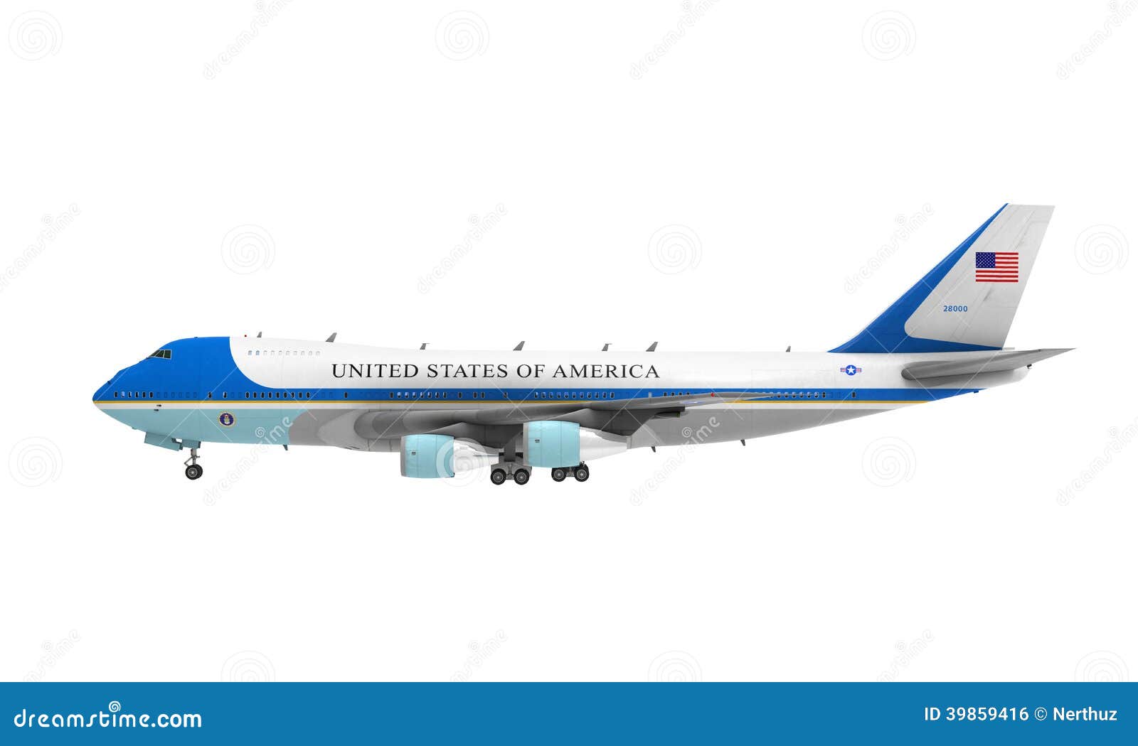 Geïsoleerd Air Force One. Air Force One op witte achtergrond wordt geïsoleerd die. 3D geef terug