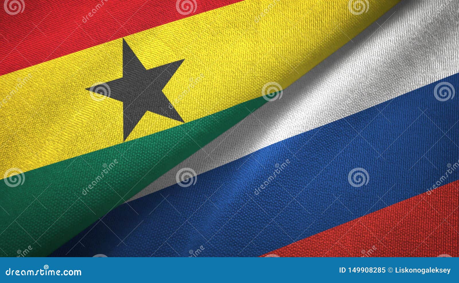 Ghana and Russia Two Flags Textile Cloth, Fabric Texture Stock Illustration Illustration of