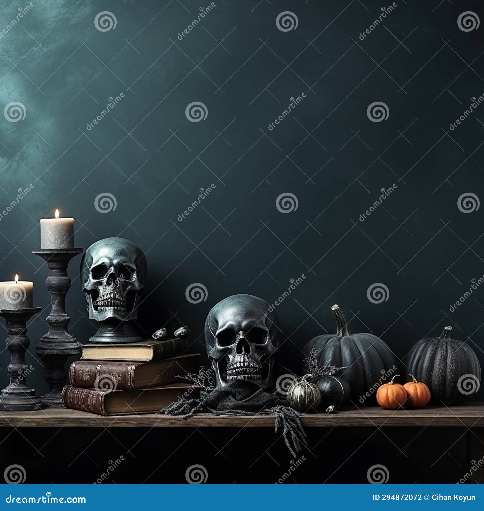 Ghastly Halloween Ghost with a Jacko lantern Stock Illustration