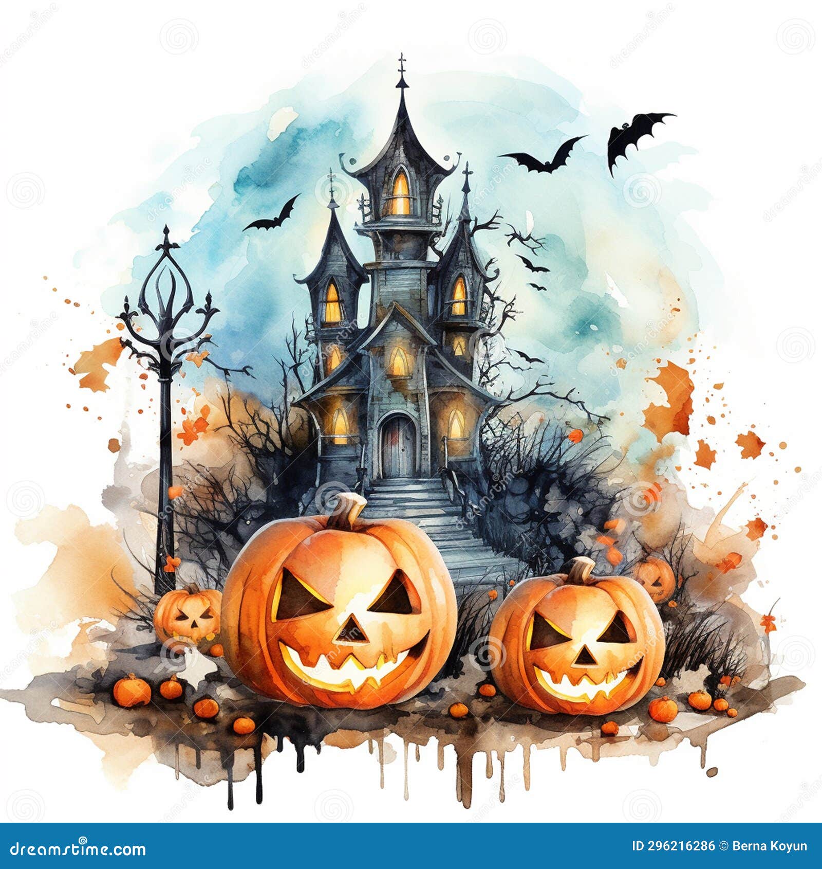 Ghastly Halloween Ghost with a Jacko lantern Stock Illustration