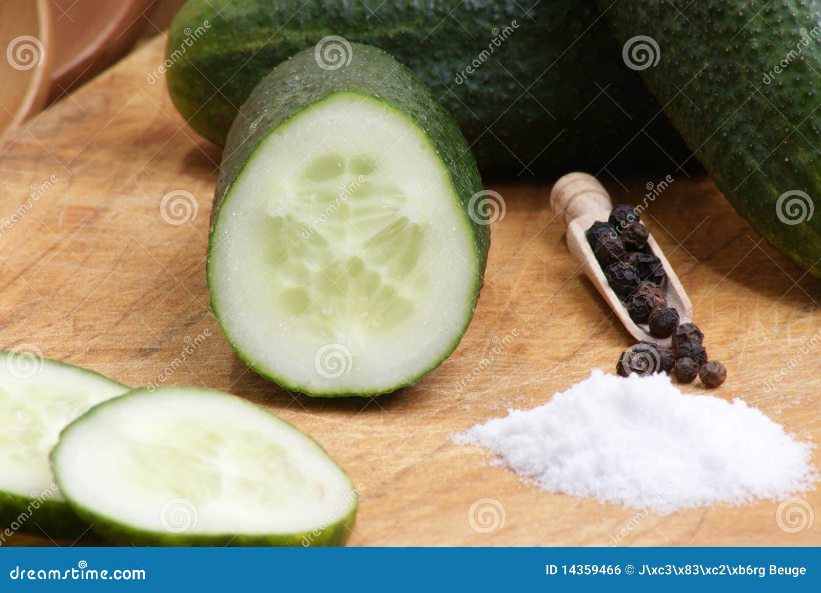 Gherkin with Salt on a Timber Board Stock Photo Image of food