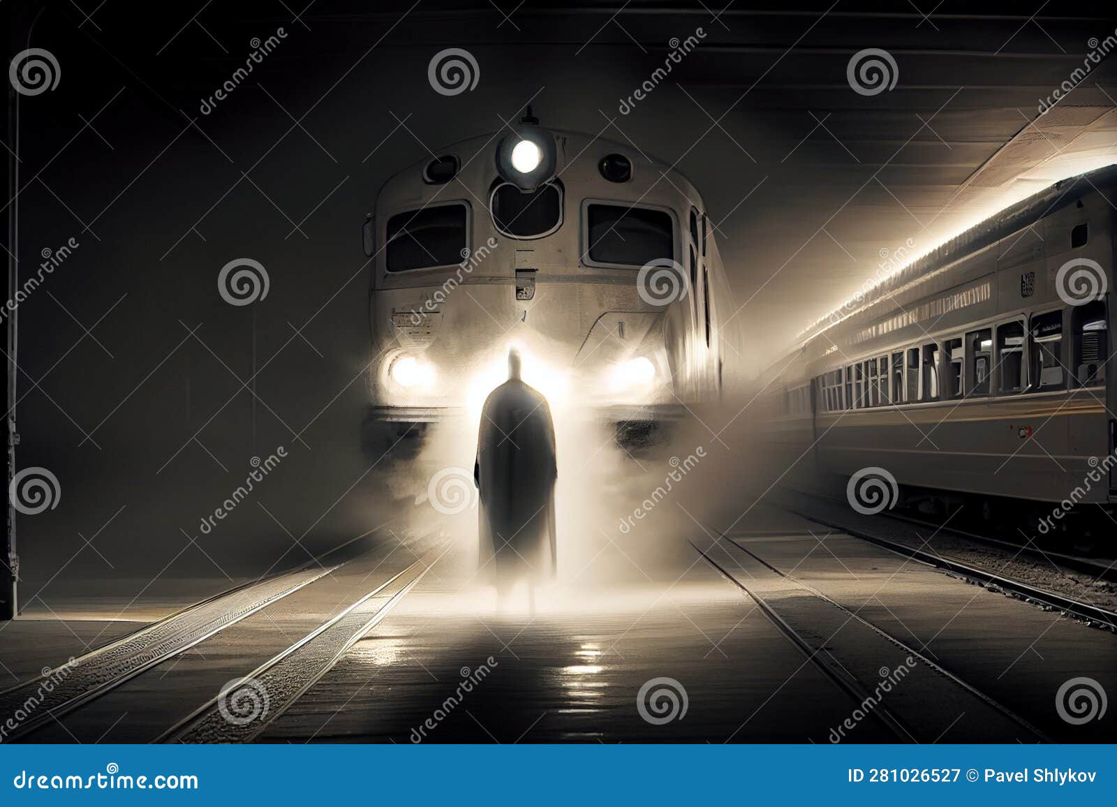 The Ghost in Front of Subway Train. Horrors, Nightmares, Driving Safety