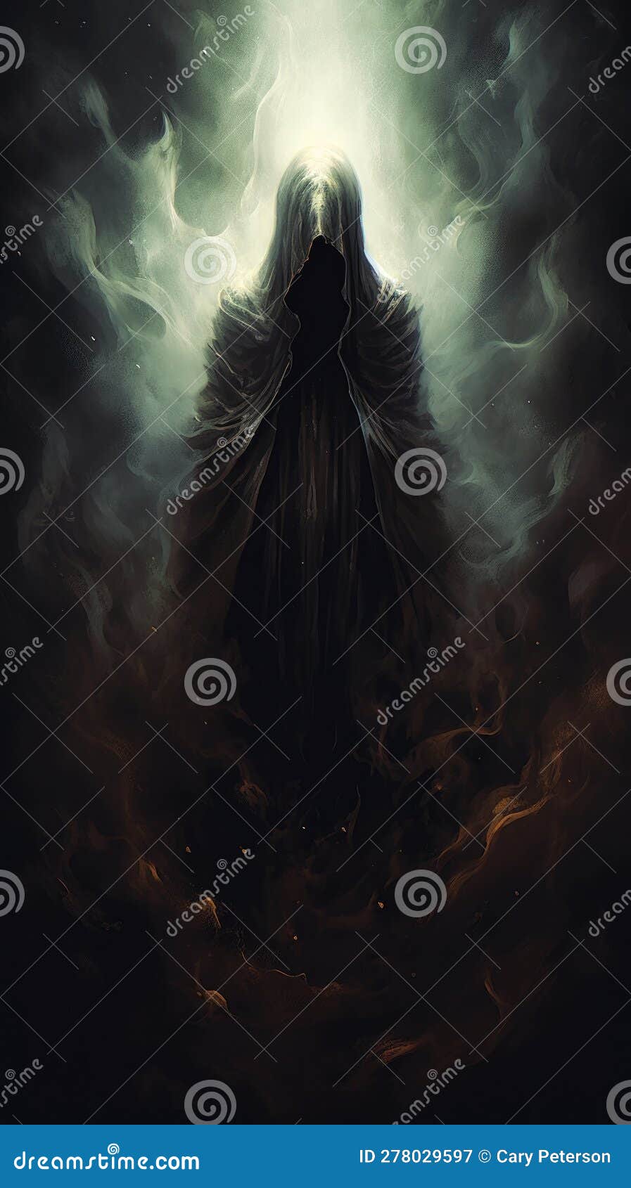 the ghost of gloom: a creepy person wearing flowing robes from the al plane of fire