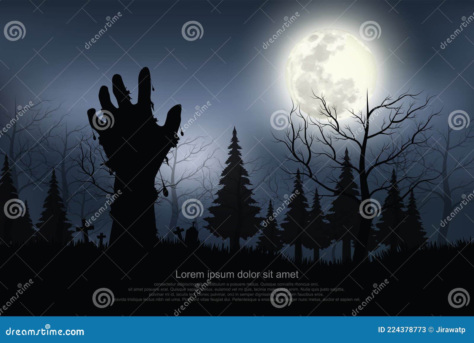 Ghost Hand Appeared on the Full Moon Night. Stock Vector - Illustration ...