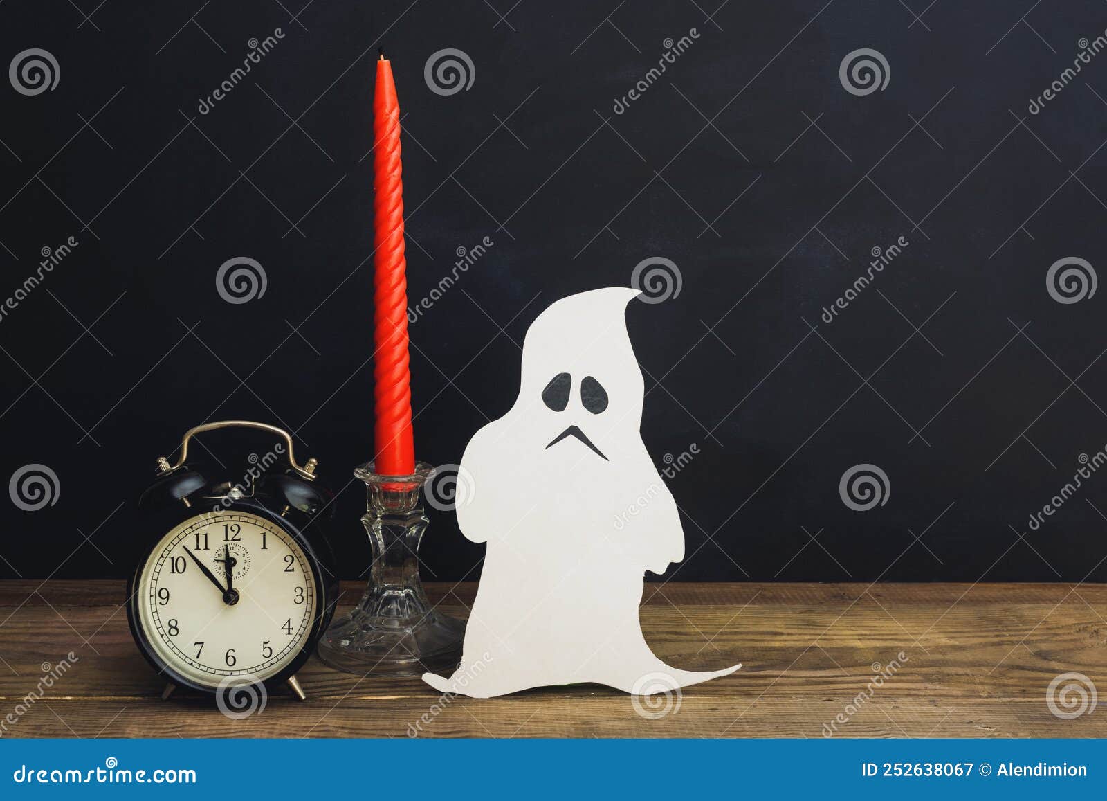 Ghost Next To the Alarm Clock and Candle Stock Image Image of concept