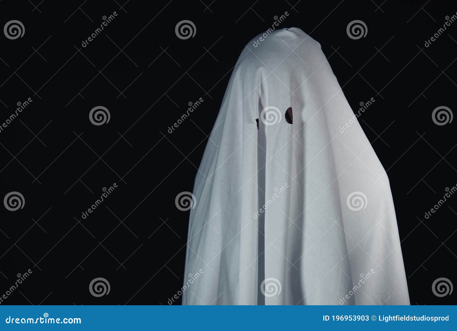 Ghost in White Bedsheet Isolated on Black Stock Image Image of