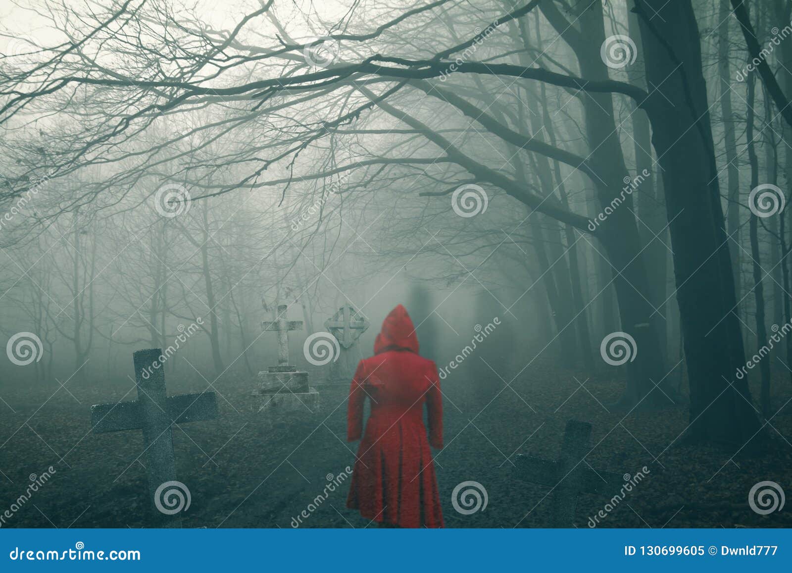 Ghost Woman in Red Dress on Dark Horror ...