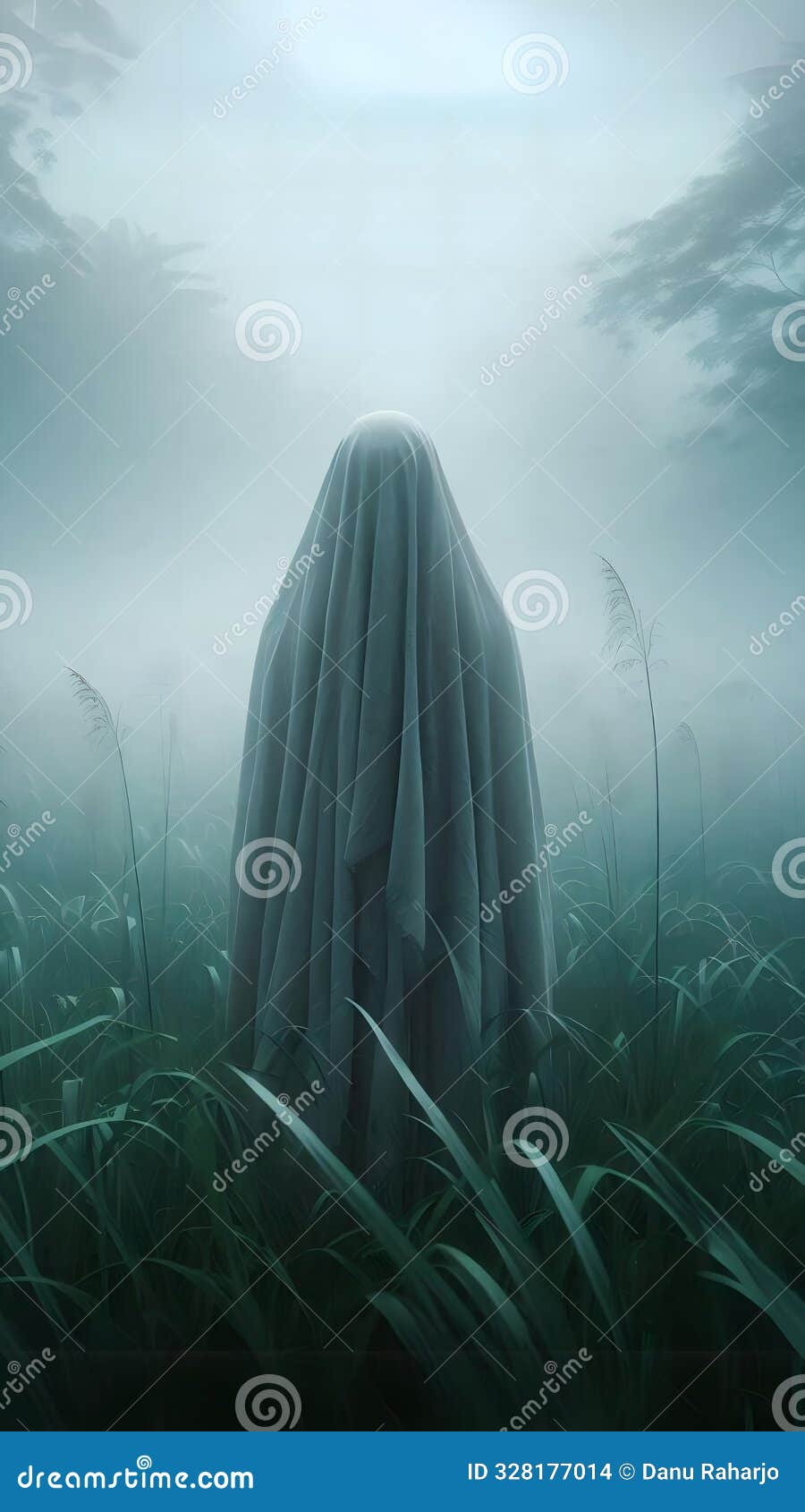 ghostly veil: specter in the misty forest