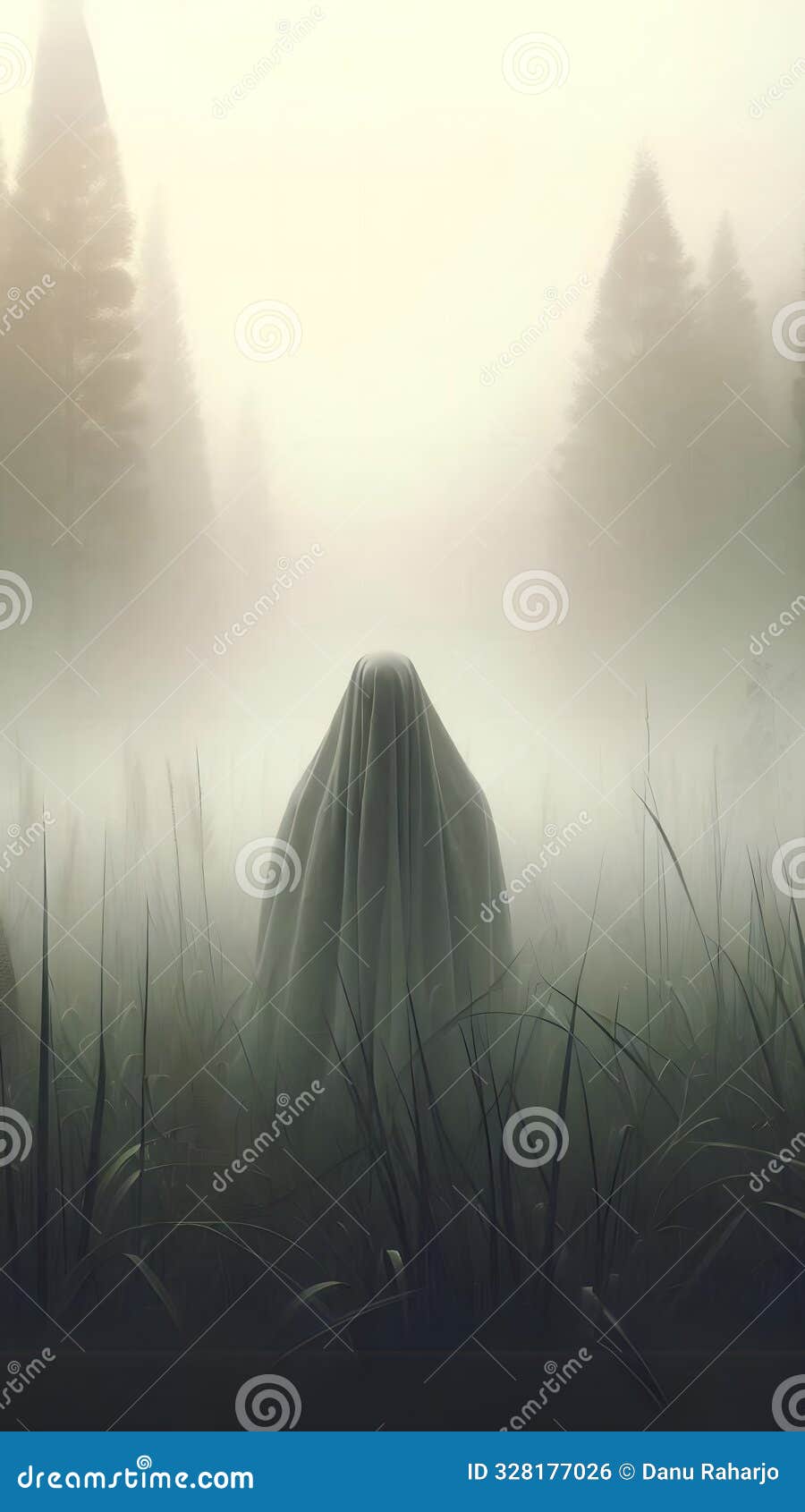 ghostly veil: specter in the misty forest