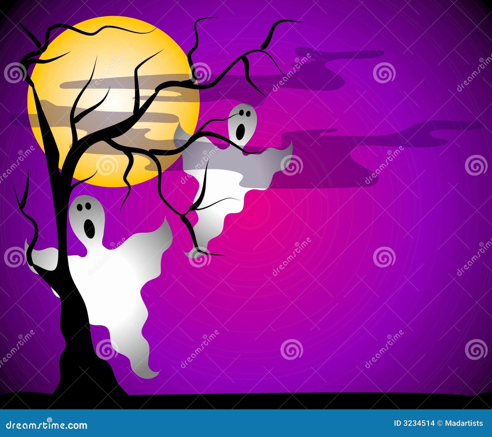 Ghosts Halloween Night Scene Stock Illustration Illustration of