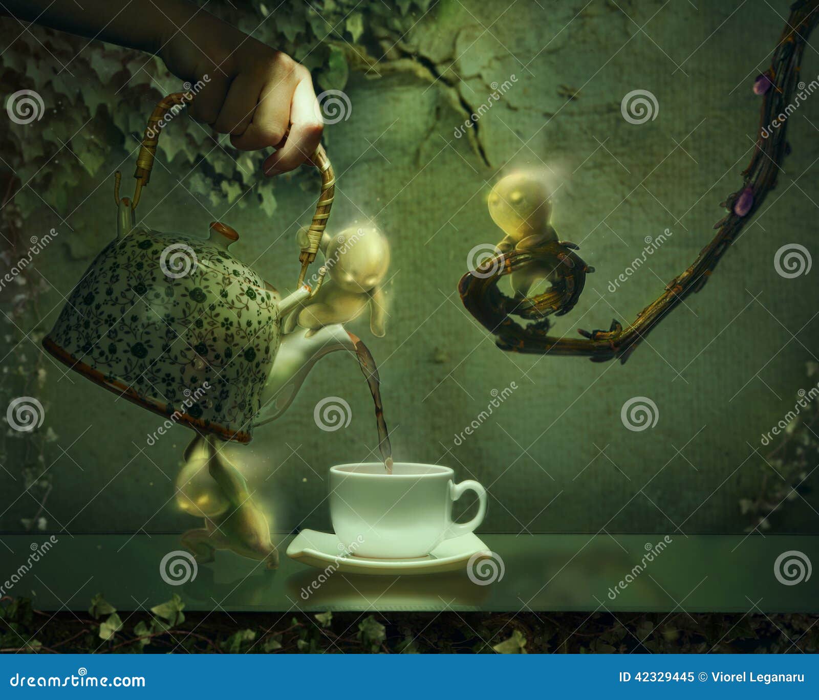 Ghosts Serving Tea from a Teapot Stock Illustration Illustration of