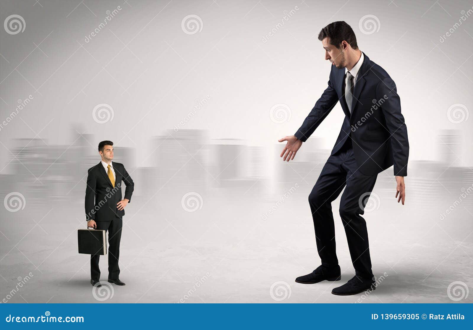 Giant Businessman is Afraid of Small Executor Stock Image - Image of ...