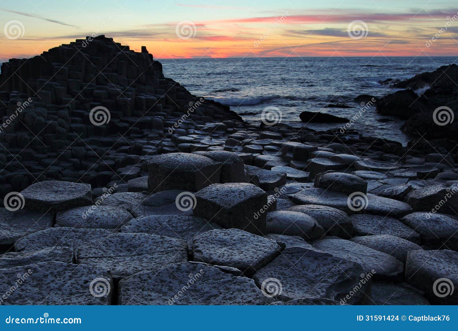 giant causeway in antrim county at sunset