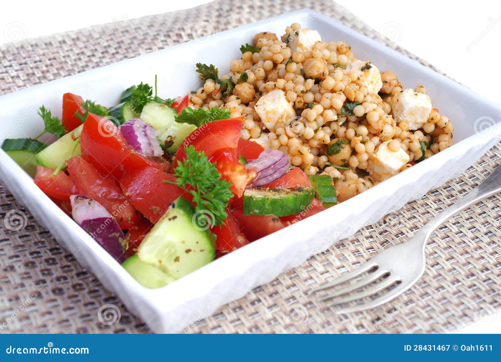 Giant Couscous with Feta Cheese. Stock Image Image of colorful, fork