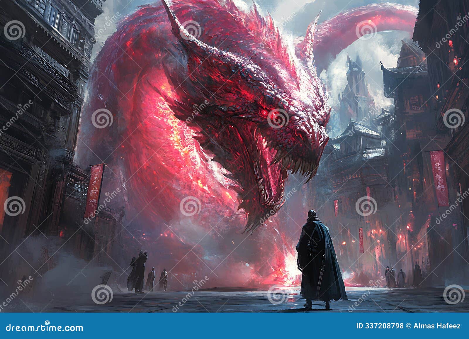 a giant dragon emerging from the water, ready to attack