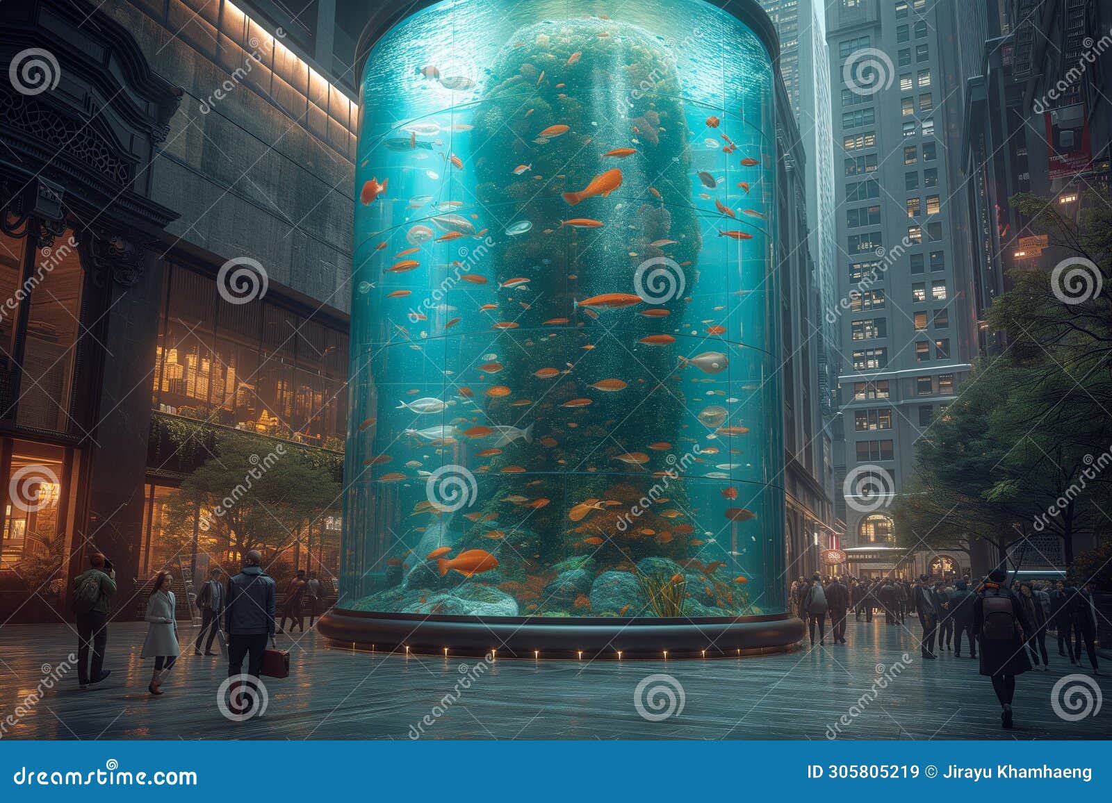 A Giant Fish Tank Shaped Like a Tower in the Middle of New York City Stock  Illustration - Illustration of beautiful, fantasy: 305805219