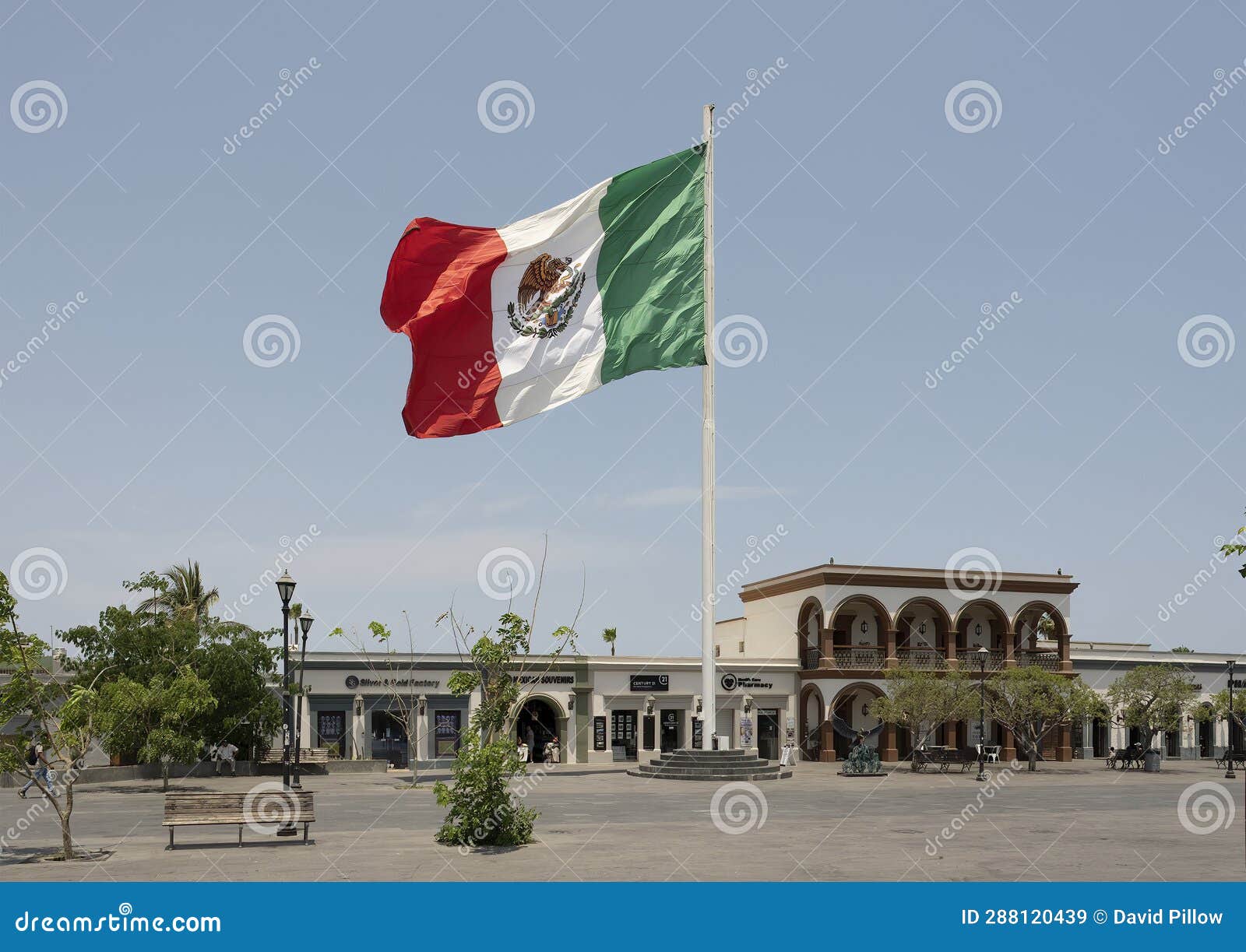 Giant Mexican Flag Flying in the Breeze in the Main Square of San Jose